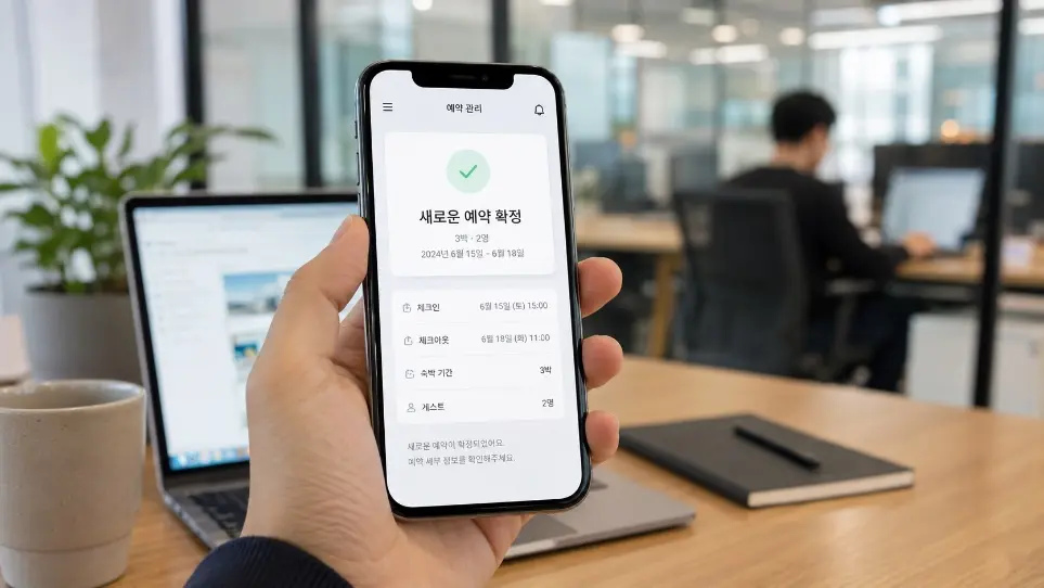 업무 중 휴대전화로 확인한 새 예약 알림